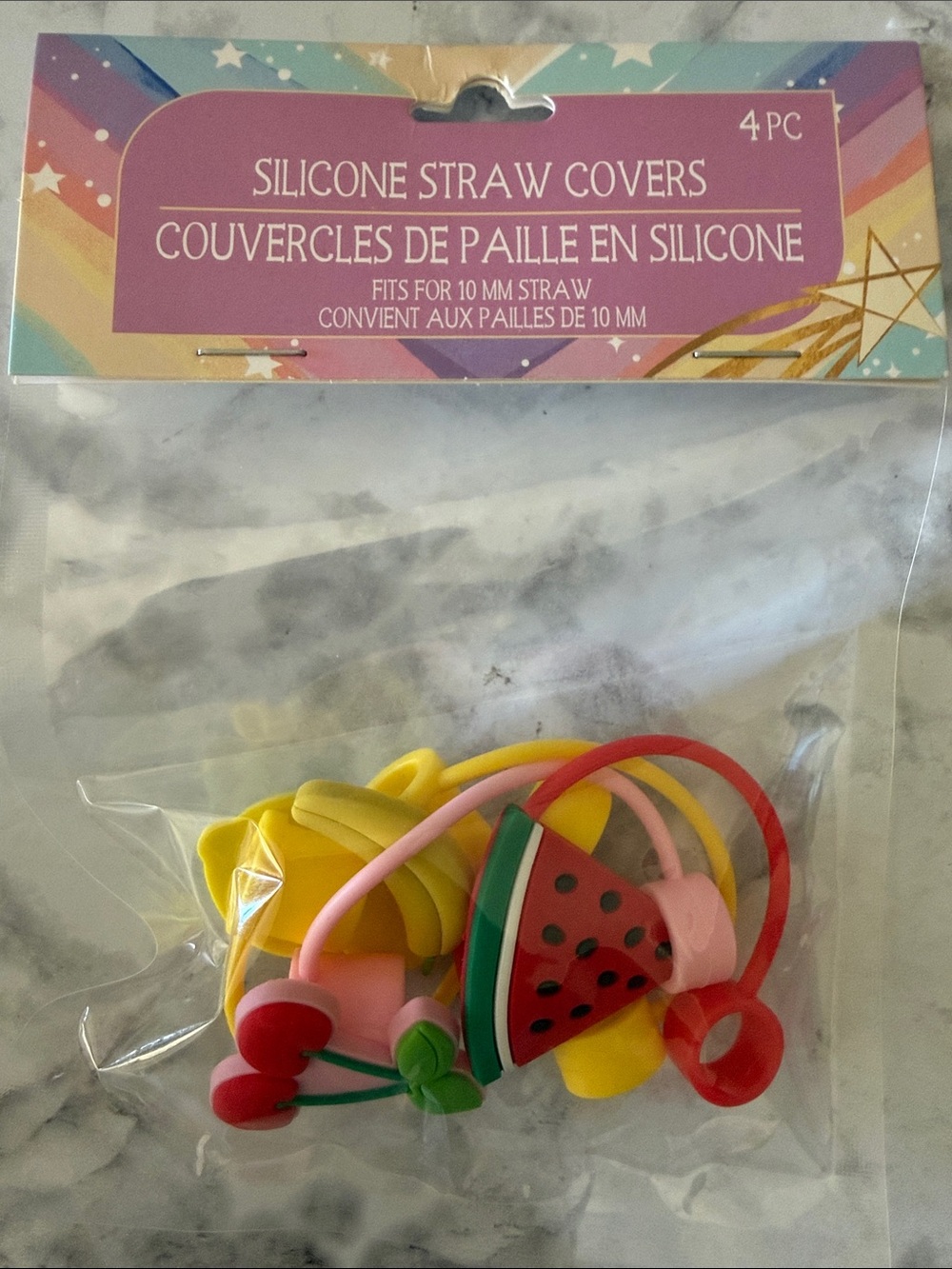 Silicone Fruit & Cherry Straw Covers - Pink, Red, Yellow, Green